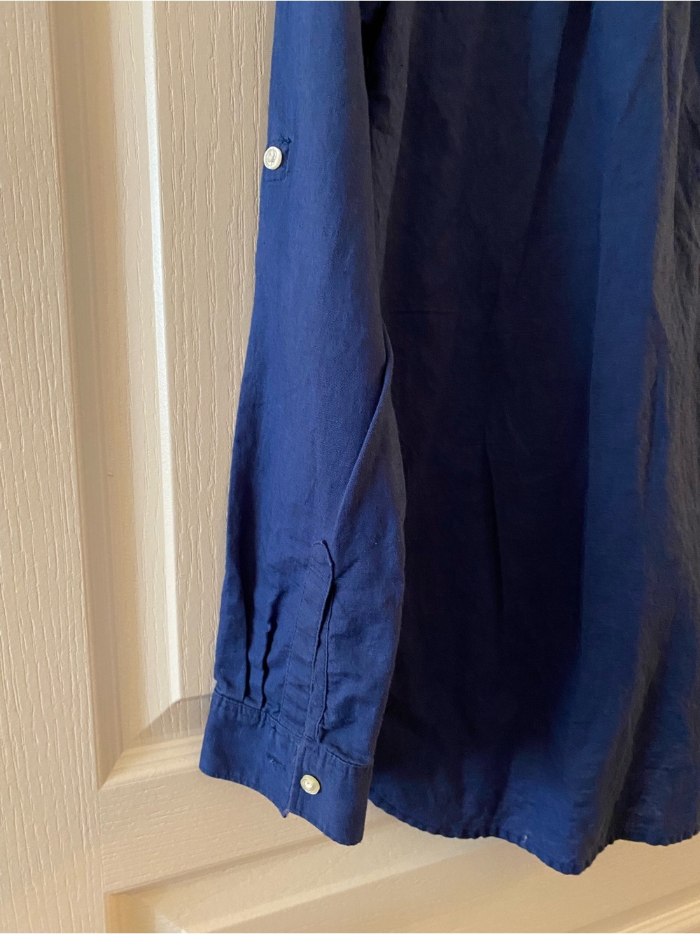 LOFT Cotton-Linen Blend 1/2 Button Down Collared Blouse in Blue - S - Picture 8 of 10